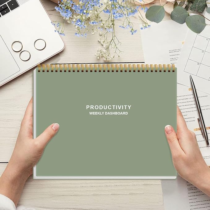 Weekly Productivity Dashboard - 8.5" x 11" Dashboard Desk Notepad Has 6 Focus Areas to List Tasks for Goals, Projects, Clients, Academic or Meal-Organize Your Daily Work Efficiently, 54 Weeks, Green