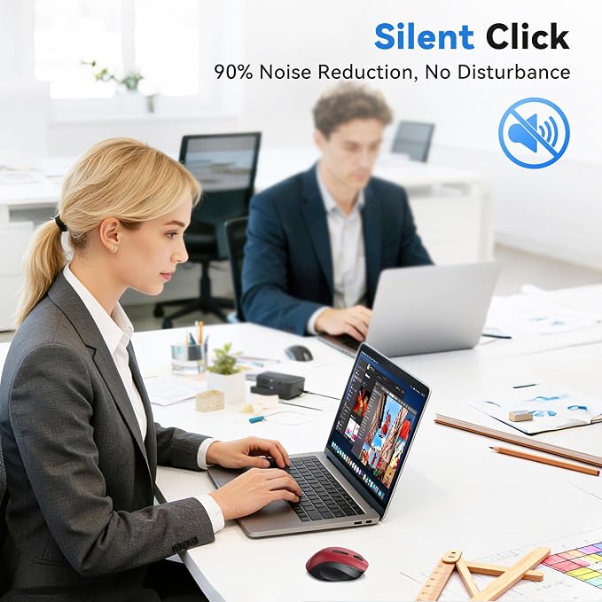 TECKNET Wireless Mouse for Laptop, (BT5.2/3.0 & 2.4G) Bluetooth Wireless Mouse, Silent Click, 5-Level Adjustable DPI, Ergonomic Portable Computer Mice for Laptop, PC, MacBook, Chromebook