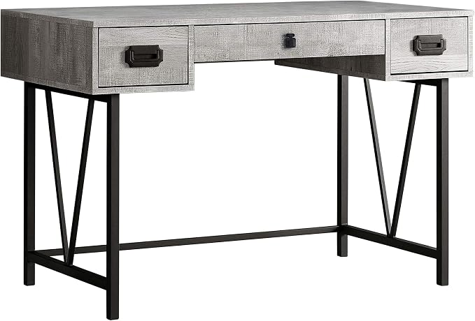 Monarch Specialties Laptop Table with Drawers-Industrial Style-Metal Legs Computer Desk Home & Office, 48" L, Grey Reclaimed Wood Look