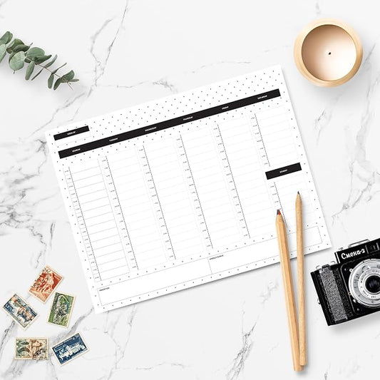 BLU MONACO | Dots Weekly Notepad with Hourly Time Blocking | 52-Page Tear-Off Weekly Planner Pad with Priorities, Goals & Water Tracker | Beautiful Desk Organizer for Productivity