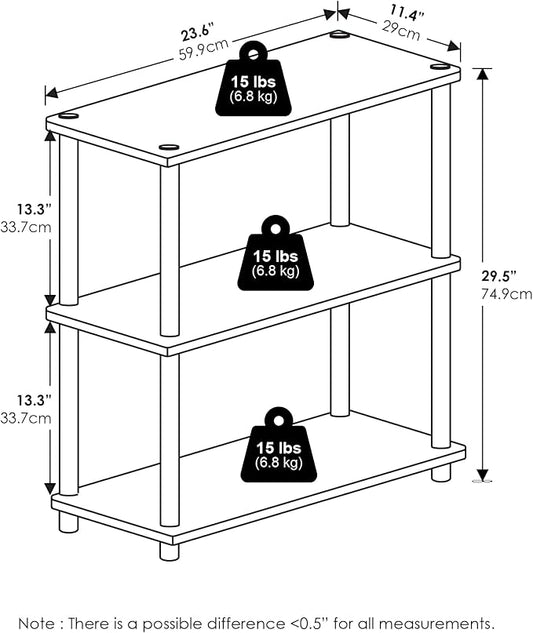 Furinno Turn-N-Tube Storage Shelves, 3-Tier Book Shelf, Corner Shelf, Toolless Open Shelves, for Organization and Storage, Living Room, Garage, Home Office, Sage Green