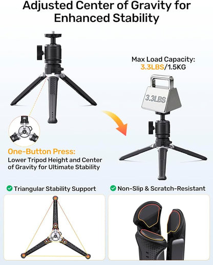 Webcam Tripod for Desk, Extendable Web Cam Stand Mount with Phone Holder for Logitech Webcam C920 C922 C922x C925e C930 C930e C615 Brio 4K NexiGo N60, GoPro Camera and Ring Light with 1/4" Thread