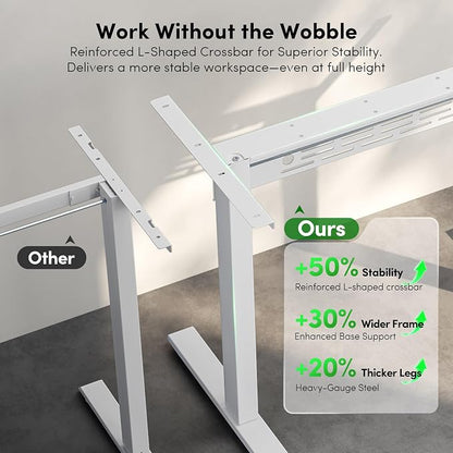 FEZIBO Electric Standing Desk with L-Shaped Crossbar & Cable Management System, 48 x 24 Inches Sit Stand up Desk, Adjustable Height Standing Desk for Home Office, White