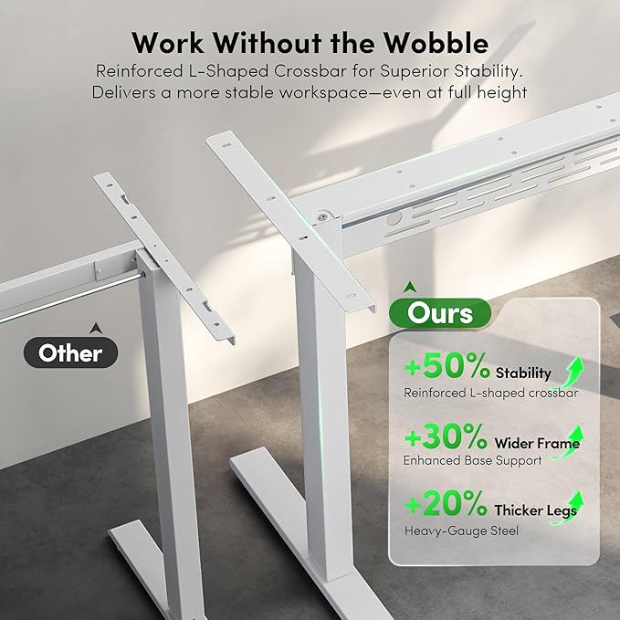 FEZIBO Electric Standing Desk with L-Shaped Crossbar & Cable Management System, 55 x 24 Inches Sit Stand up Desk, Adjustable Height Standing Desk for Home Office, Light Walnut
