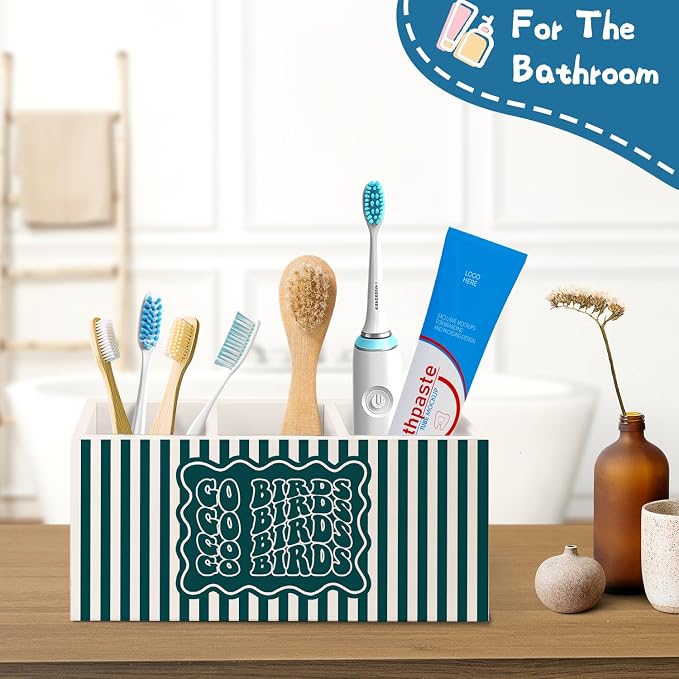 Football Fan Gifts Wooden Pen Pencil Holder for Office Desk Accessories, Gifts for Football Lovers Players, Go Birds Makeup Brush Toothbrush Holder Organizer