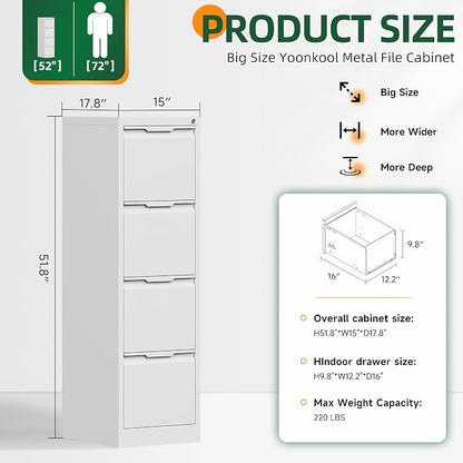 4 Drawer File Cabinet with Lock, Filing Cabinets for Home Office | Tall File Cabinet, Lockable File Cabinet, Metal File Cabinet for Letter/Legal/A4/F4 Size, Assemble Required