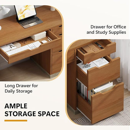 MaverickFurni 48 Inch Small Desk with 4 Drawers, Computer Desk with Storage File Drawer for Bedroom, Home Office Desk with Storage for Small Space, Brown