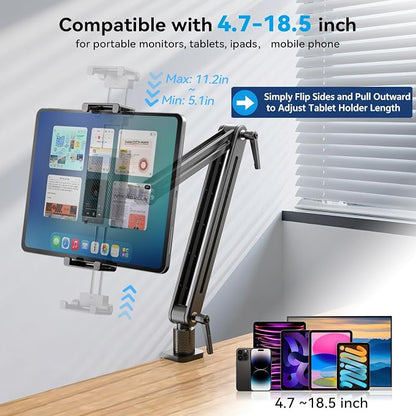 Jakeko Tablet iPad Holder Stand for Desk - 360° Rotate Base All Aluminium Body Built-in Spanner Stable Drawing Tablet Stand Foldable Space Saving