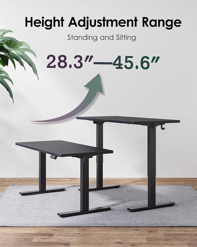 TIQLAB Standing Desk 55 x 24 inch, Electric Height Adjustable with Splice Board, Stand Up Desk, Sit Stand Desk Computer Desk for Home Office, Black Frame/Black Top