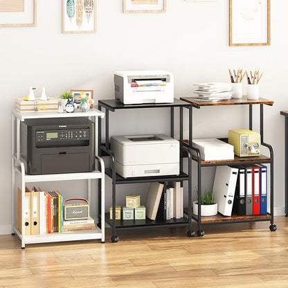 Arbuxzuy Printer Stand with Storage Shelf,3 Tier Printer Cart with Wheels,Mobile Printer Table for Home Office,Stands for Printer Heat Press Scanner Fax,Industrial Style (White)
