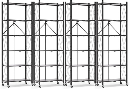 ALANNG 73.6 Inch Folding Bookshelf, 6 Tier Metal Bookcase and Bookshelves, Tall Shelves for Living Room Office Bedroom, Heavy Duty Book Shelve Free Standing Open (Black, 4PACK)