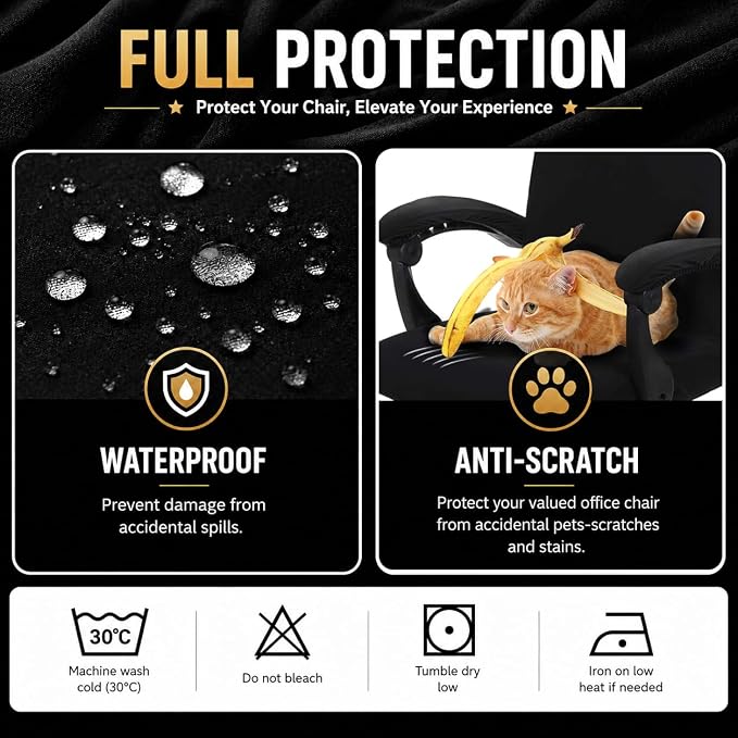 Water Resistant Stretch Computer Office Chair Cover with Armrest Covers Durable Zipper Universal Washable Removable Spandex Rotating Boss Chair Slipcovers Anti-dust Soft Desk Chair Seat Protector