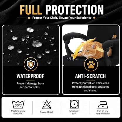 Computer Office Chair Cover with Armrest Covers Water Resistant Durable Zipper Universal Washable Removable Spandex Rotating Boss Chair Slipcovers Anti-dust Soft Desk Chair Seat Protector