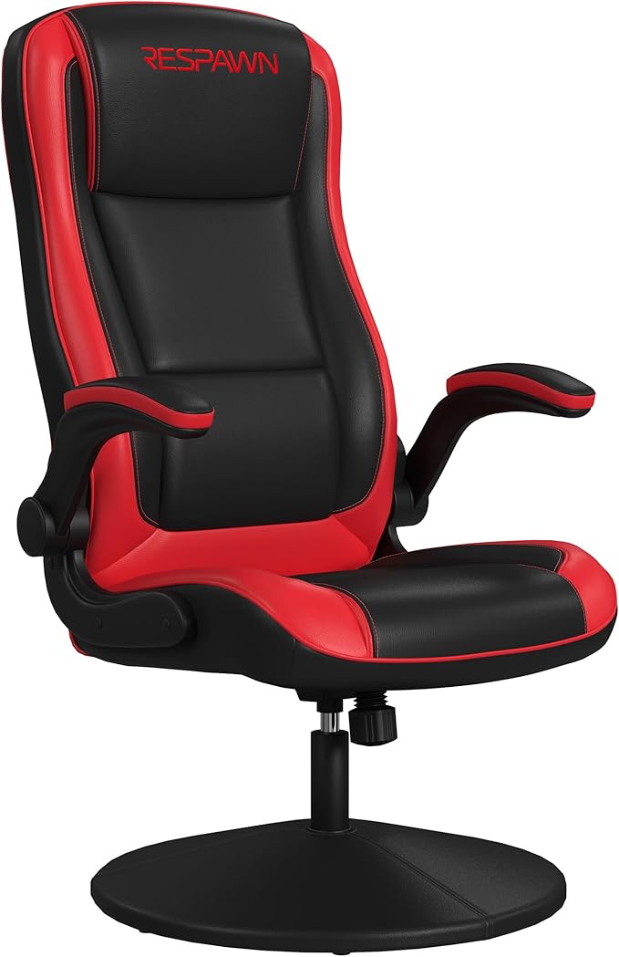 RESPAWN 3085 Ergonomic Gaming Chair for Adults, High Back Office Chair with Headrest and Flip Up Arms, Leather Racing Style Gaming Seat with Lumbar Support, Video Game Computer Desk Seat - Red