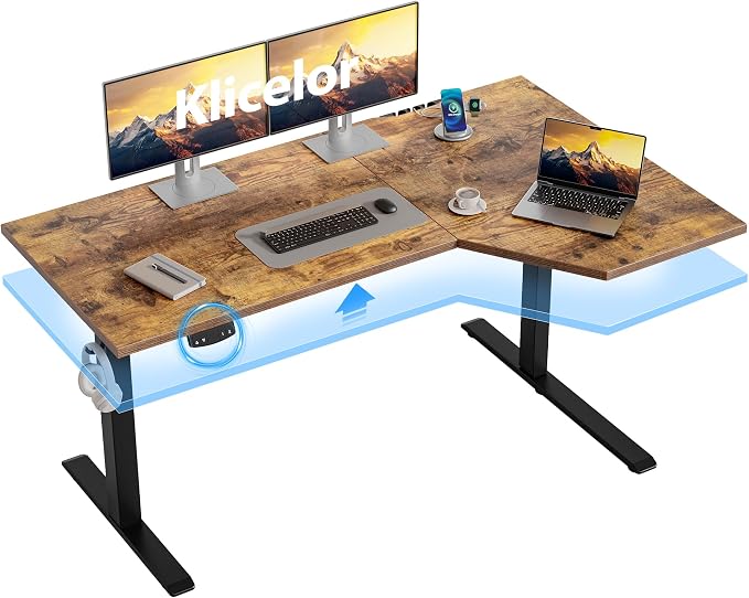 Klicelor L Shaped Standing Desk 55 x 31.5 Inch, Electric Height Adjustable Corner Desk for Home Office Workstation, Ergonomic Sit Stand Computer Table with Memory Controller, Rustic Brown