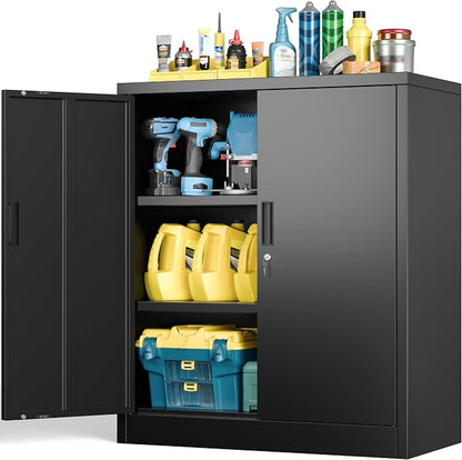 BESFUR Metal Storage Cabinet with Lock and 2 Adjustable Shelves, 36" H Locking Storage Cabinet for Home, Office, Garage, Utility Room and Basement(Black)