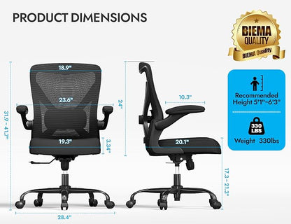 Ergonomic Office Chair with Lumbar Support - Adjustable Computer Desk Chairs for Home Office, Gaming, and Work - Comfortable and Supportive Desk Chairs for Adults (Black)