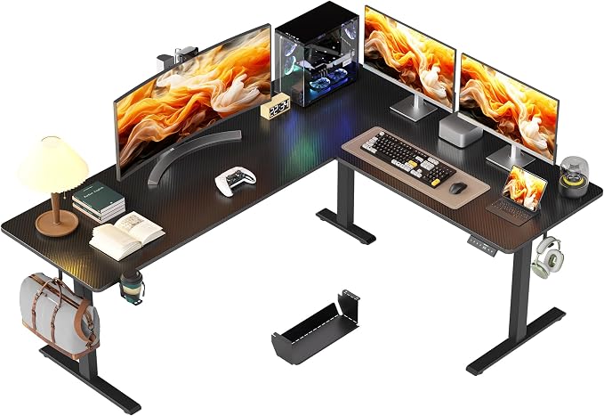 WALKINGDESK 75x61 Inches Reversible L Shaped Standing Desk Height Adjustable with Cup Holder, Electric Corner Computer Workstation for Home Office, Ergonomic Sit Stand up Gaming Desk, Black