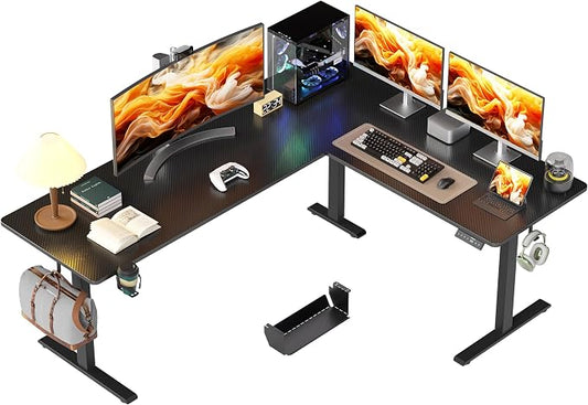 WALKINGDESK 75x61 Inches Reversible L Shaped Standing Desk Height Adjustable with Cup Holder, Electric Corner Computer Workstation for Home Office, Ergonomic Sit Stand up Gaming Desk, Black