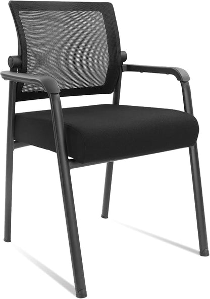 KLASIKA Desk Chair No Wheels with Adjustable Mesh Backrest, Arm Chair with Ergonomic Lumbar Support and Thickened Seats Cushion, Waiting Room Chairs for Office School Church Guest Reception, 2PACK