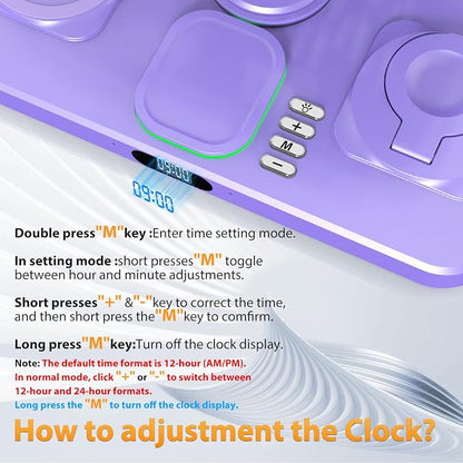 30W Charging Station for Apple Products, Foldable Wireless Charger with Clock Display&7 Color Light, Wired Charging for iPad/Tablet Charging Station for iPhone17, for Apple Watch11 for AirPods4(Purple