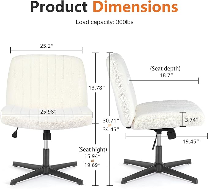 Sweetcrispy Criss Cross Chair Legged, Furry Armless Office Swivel Desk Chairs No Wheels, Vanity Height Adjustable Wide Seat Comfy Cute Computer Task Chair for Home Bedroom, Teddy Beige