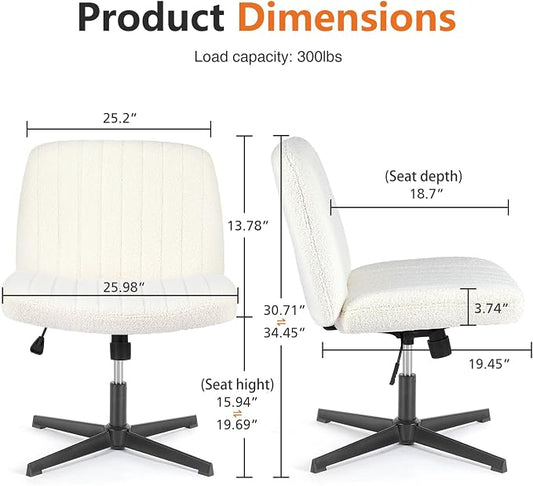 Sweetcrispy Criss Cross Chair Legged, Furry Armless Office Swivel Desk Chairs No Wheels, Vanity Height Adjustable Wide Seat Comfy Cute Computer Task Chair for Home Bedroom, Teddy Beige