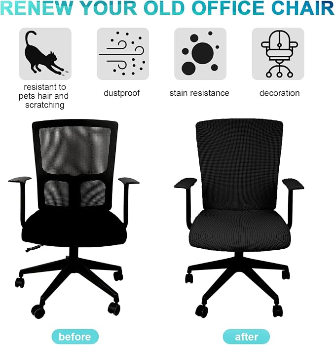 Tatuo 3 Pcs Computer Office Chair Cover Universal Rotating Chair Slipcovers Protector Removable Washable Office Armrest Covers with Zipper for High Back Seat Backrest(L,Waffle,Black)