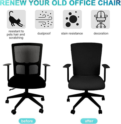 Tatuo 3 Pcs Computer Office Chair Cover Universal Rotating Chair Slipcovers Protector Removable Washable Office Armrest Covers with Zipper for High Back Seat Backrest(L,Waffle,Black)