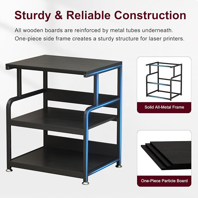 Large Printer Stand for Home Office, 23.6" x 18.9" Printer Table with Storage, Rolling Printer Cart with Wheels, Shelf for 3D Laser Inkjet Printer, Scanner, Fax, Black