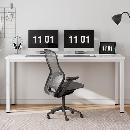Need 63 Inch Large Computer Desk - Modern Simple Style Home Office Gaming Desk, Basic Writing Table for Study Student, Large Legroom, White Metal Frame, White
