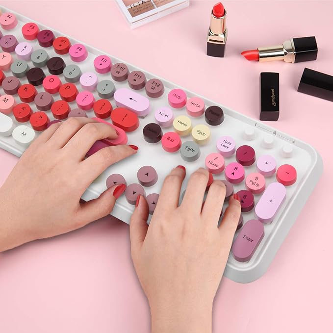 Colorful Wireless Keyboard and Mouse Combo, Typewriter Style Bubble Keyboard with Round Keys, 2.4GHz Cute Aesthetic Full Size Keyboard with Number Pad for PC Laptop Desktop