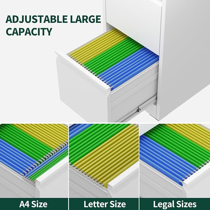 3 Drawer File Cabinet with Lock, Vertical File Cabinet with Lock, Locking File Cabinet Hanging Files for A4/ Legal/Letter,White