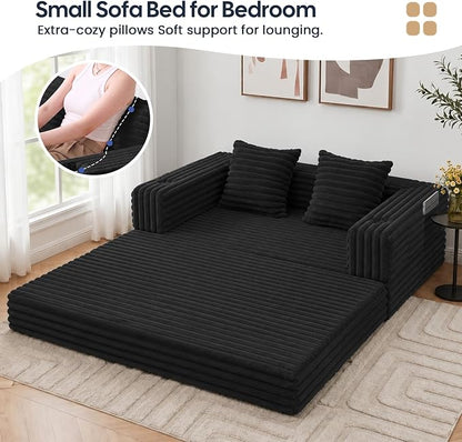 COMAX Futon Sofa Bed, 4‑in‑1 Convertible Sofa Bed, Folding Boneless Couches | Boneless Couch for living room, Fold Out Small Foldable Loveseat Floor Sleeper Mattress Lounge Space‑Saving, Jet Black