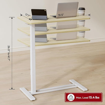SANODESK Medical Adjustable Overbed Bedside Table with Hidden Casters, Pneumatic Mobile Laptop Computer Standing Desk Cart with Tray, Hospital and Home Use(27.6" W x 15.7" D, Pink)