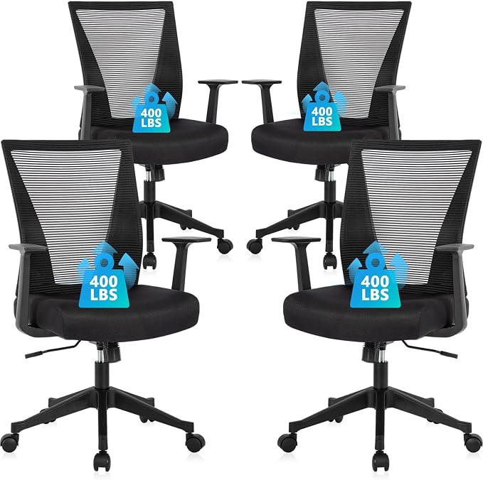 CLATINA Home Office Chair Ergonomic Desk Chair Mesh Computer Chairs with Armrests Executive Rolling Wheels Swivel Heavy Duty Chairs Office, Home, Black 4 Pack