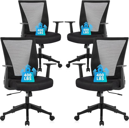 CLATINA Home Office Chair Ergonomic Desk Chair Mesh Computer Chairs with Armrests Executive Rolling Wheels Swivel Heavy Duty Chairs Office, Home, Black 4 Pack