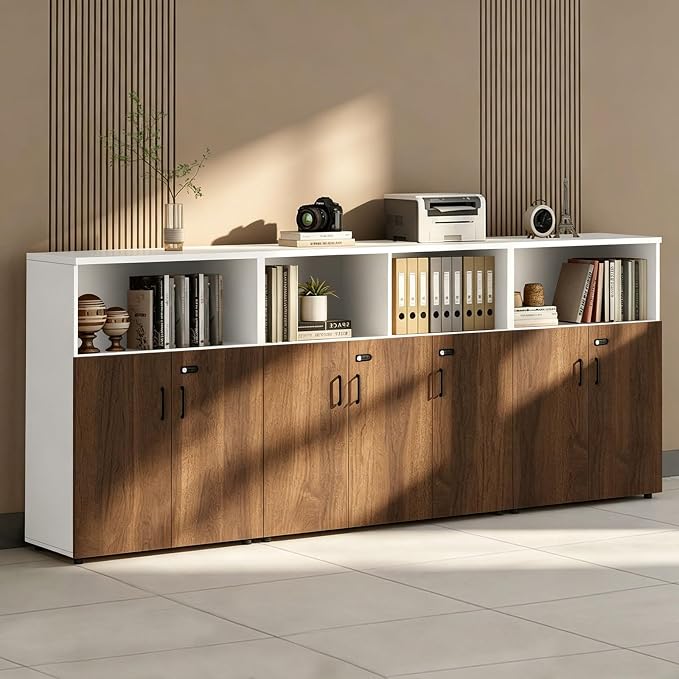 File Cabinet with Password Lock, Wood Lateral Filing Cabinet for Letter/A4 Files, 3 Drawer with Door, Printer Stand with Open Shelves for Home Office
