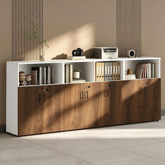 File Cabinet with Password Lock, Wood Lateral Filing Cabinet for Letter/A4 Files, 3 Drawer with Door, Printer Stand with Open Shelves for Home Office