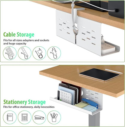 KEEGH 16" Under Desk Cable Management Tray, No Drill Clamp Mount, Extra Large Desk Cord Organizer Upgrade Capacity, Cord Management Tray for Home Office, Gaming Desk, Standing Desk,White, 3 Pack
