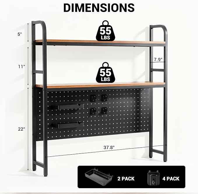 deli Desktop Shelf, Desk Hutch with Grid Panel, Desktop 2-Tier Display Rack, Multipurpose Metal Desktop Bookshelf Storage Organizer, Black