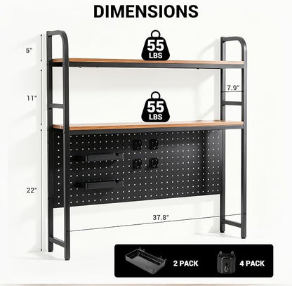 deli Desktop Shelf, Desk Hutch with Grid Panel, Desktop 2-Tier Display Rack, Multipurpose Metal Desktop Bookshelf Storage Organizer, Black