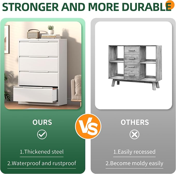Lateral File Cabinet 4 Drawer, Metal File Cabinet with Lock | Filing Cabinets for Home Office, Black Locking Deep Drawer for Hanging Files Letter/Legal/A4/F4 Size, Assembly Required
