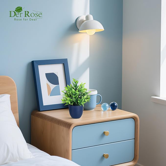 Der Rose 4 Pack Fake Plants Small Artificial Plants for Blue Bathroom Decor | Modern faux plants indoor, suit home kitchen table and bathroom decor accessories, easy-care greenery makes a nice gift