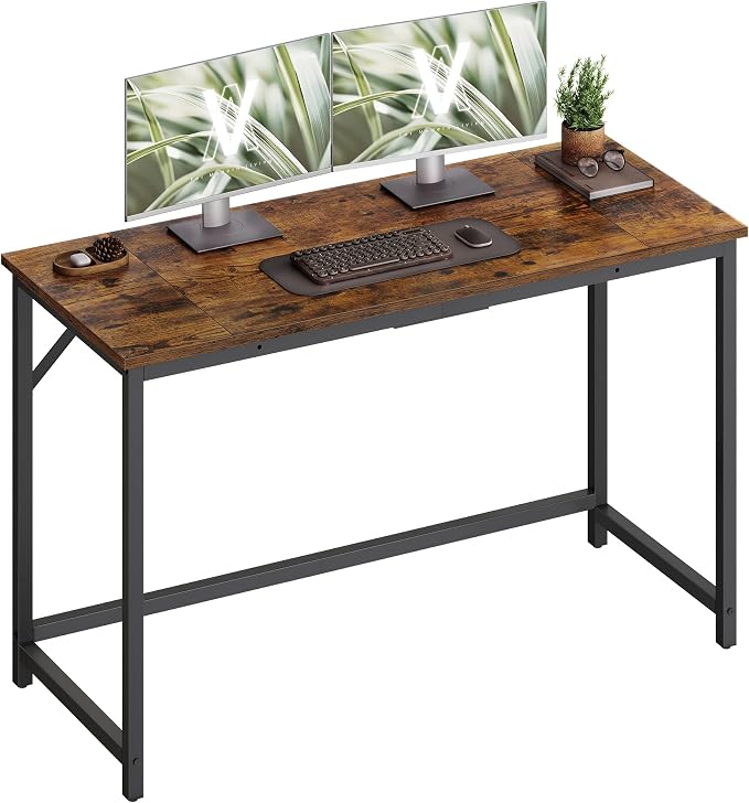 VASAGLE Computer Desk, Office Work Desk, 47.2 x 19.7 x 29.9 Inches, for Study, Bedroom, Home Office, Living Room, Rustic Brown and Ink Black ULWD212K101