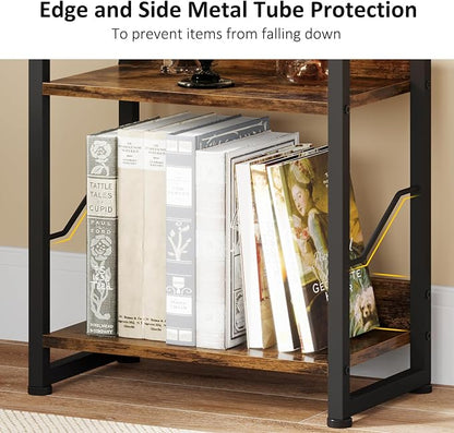 Hosfais 5 Tier Tall Bookshelf: Industrial Wood Book Shelf with Edge Protection Metal Narrow Bookshelf Bookcase Storage Organizer Display Rack for Living Room Home Office (Rustic Brown)