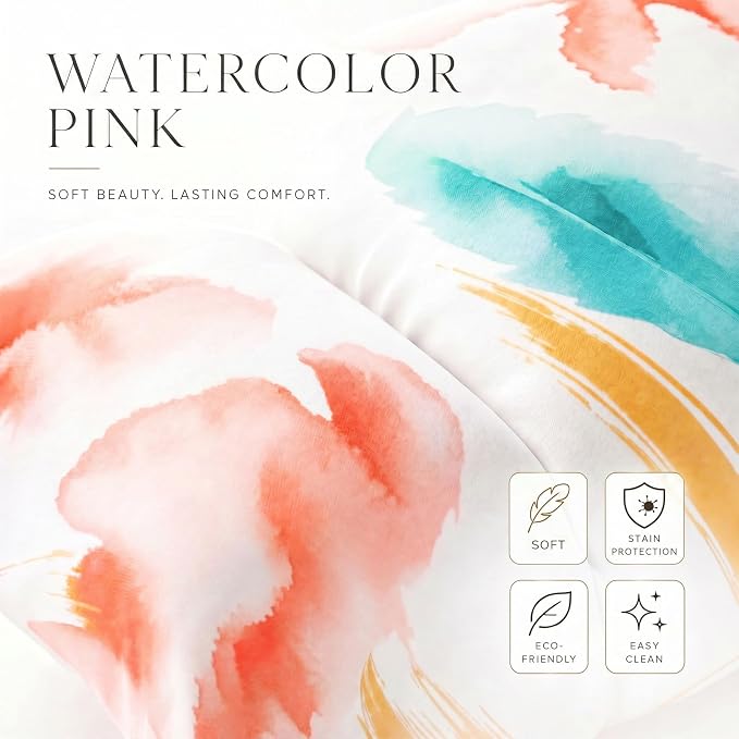 Efomao Watercolor Fabric Executive Office Chair Home Foot Rest, Pink | Soft Breathable Computer Desk Seat, Plush Comfy Cushion, Aesthetic Pastel Floral Patterns for Studio Vanity Cozy Setup