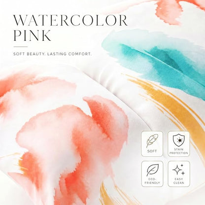 Efomao Watercolor Fabric Executive Office Chair Home Foot Rest, Pink | Soft Breathable Computer Desk Seat, Plush Comfy Cushion, Aesthetic Pastel Floral Patterns for Studio Vanity Cozy Setup