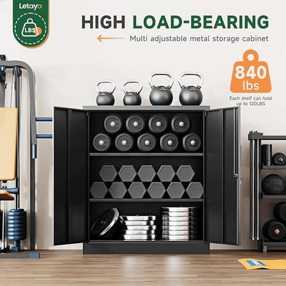Letaya Metal Storage Cabinets with Lock, Small Locker Steel Cabinets, Adjustable Shelves 2 Doors for Home,Office, Warehouse,Garage(Black-36)