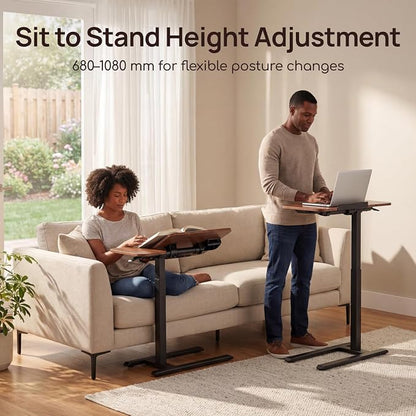 Overbed Table with Wheels, Height Adjustable Hospital Bed Table, Dual-Tiltable Rolling Laptop Desk for Bed, Hidden Casters H-Base Portable Side Table for Couch, Hospital & Home Office